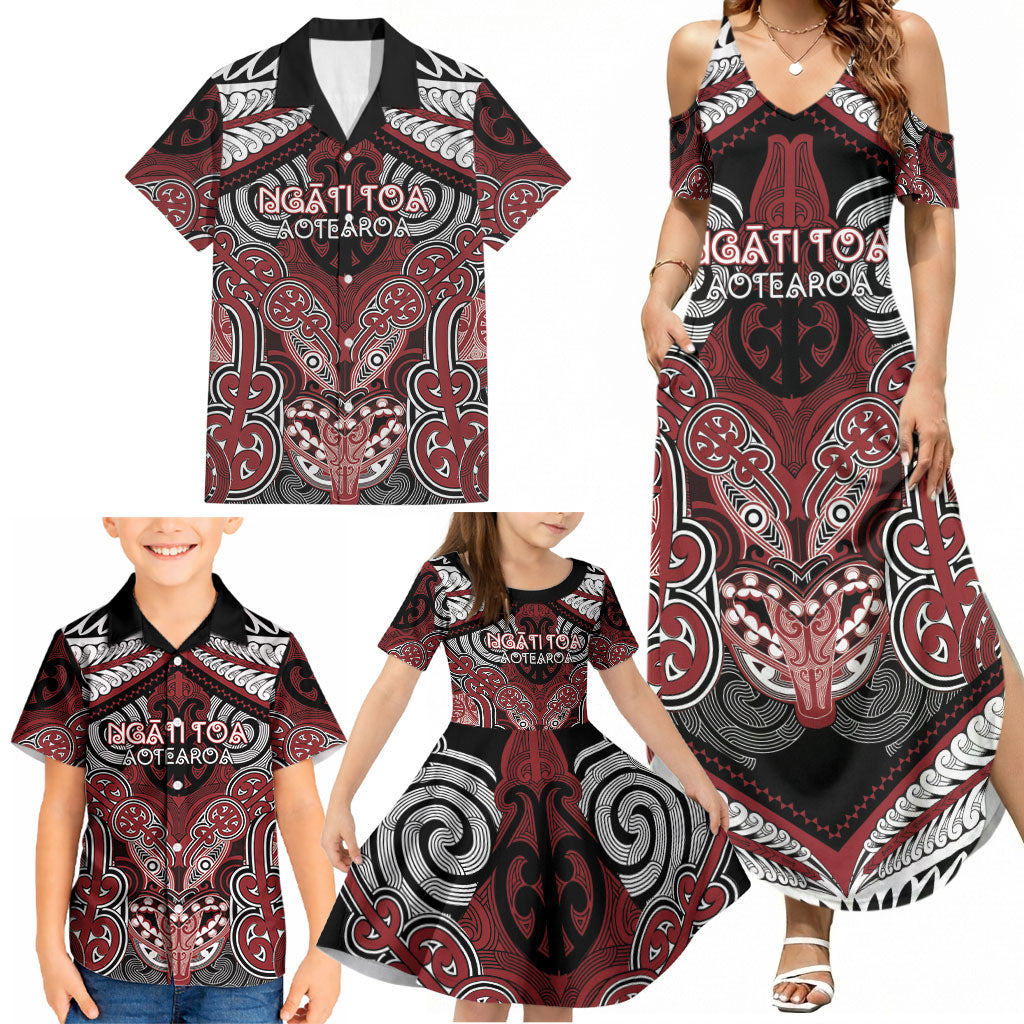 Aotearoa Iwi Ngati Toa Personalised Family Matching Summer Maxi Dress and Hawaiian Shirt Maori Kowhaiwhai Pattern