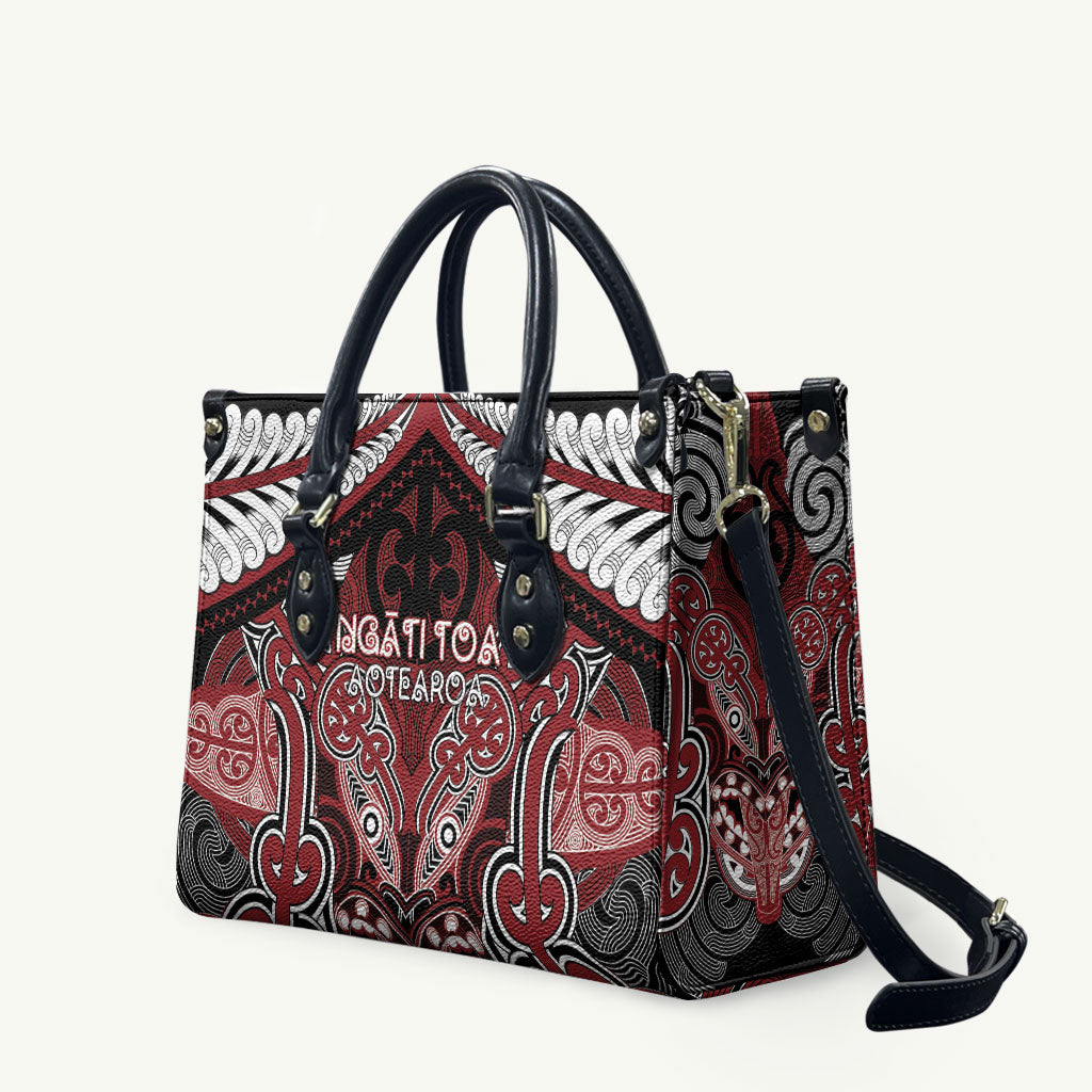 Aotearoa Iwi Ngati Toa Leather Bag Maori Kowhaiwhai Pattern LT19 Red - Polynesian Pride