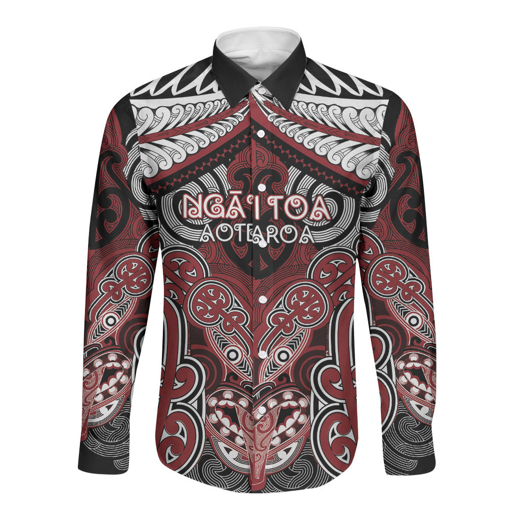 Aotearoa Iwi Ngati Toa Personalised Long Sleeve Button Shirt Maori Kowhaiwhai Pattern LT19 Unisex Red - Polynesian Pride