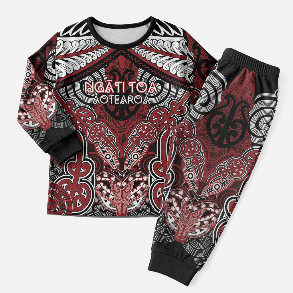 Aotearoa Iwi Ngati Toa Personalised Christmas Pajama Set Maori Kowhaiwhai Pattern LT19 Men Red - Polynesian Pride