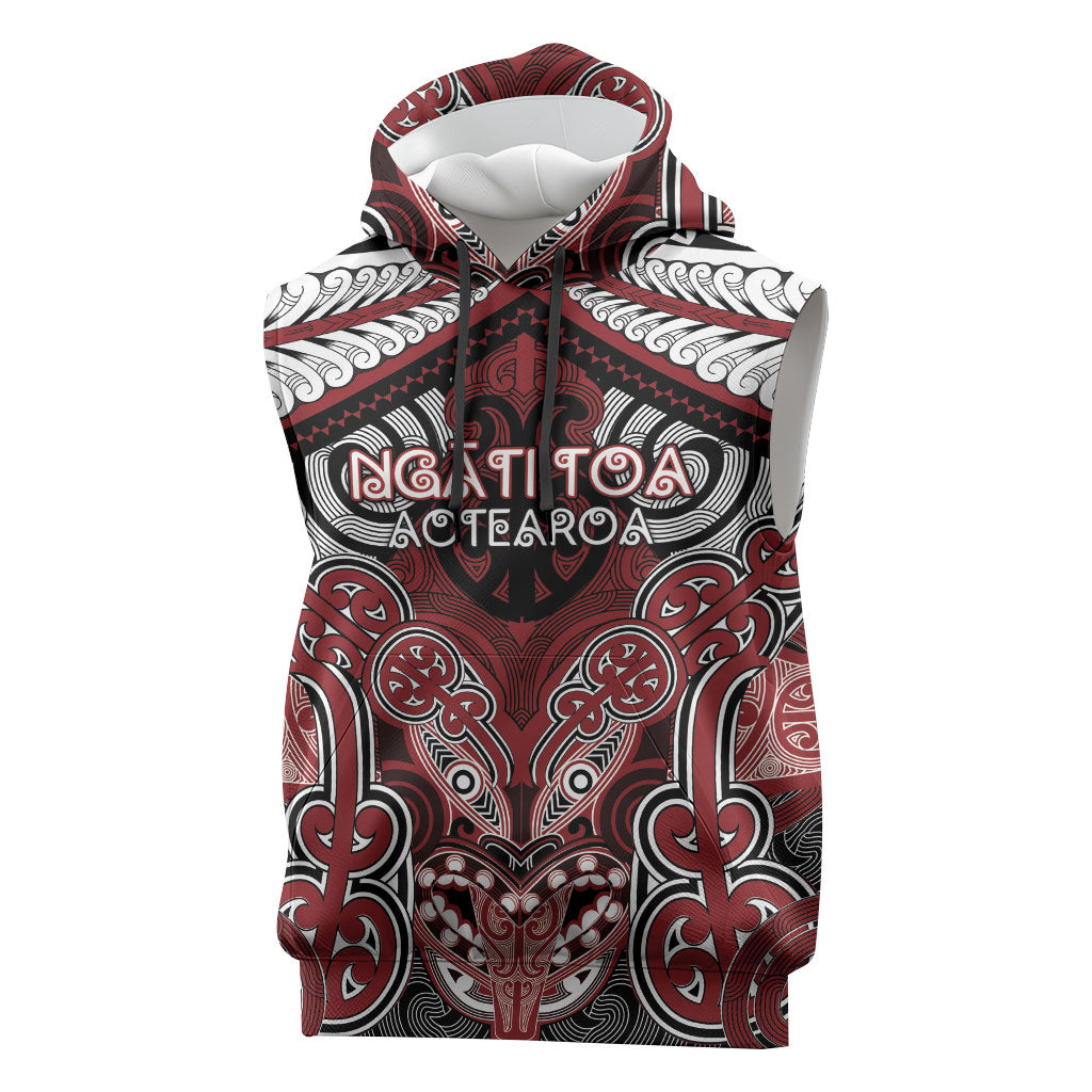 Aotearoa Iwi Ngati Toa Personalised Sleeveless Hoodie Maori Kowhaiwhai Pattern LT19 Red - Polynesian Pride
