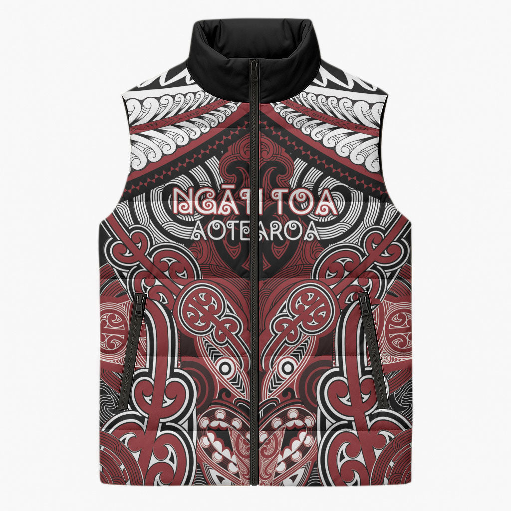 Aotearoa Iwi Ngati Toa Personalised Sleeveless Puffer Jacket Maori Kowhaiwhai Pattern LT19 Unisex Red - Polynesian Pride