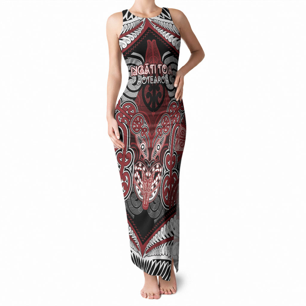 Aotearoa Iwi Ngati Toa Personalised Tank Maxi Dress Maori Kowhaiwhai Pattern LT19 Women Red - Polynesian Pride