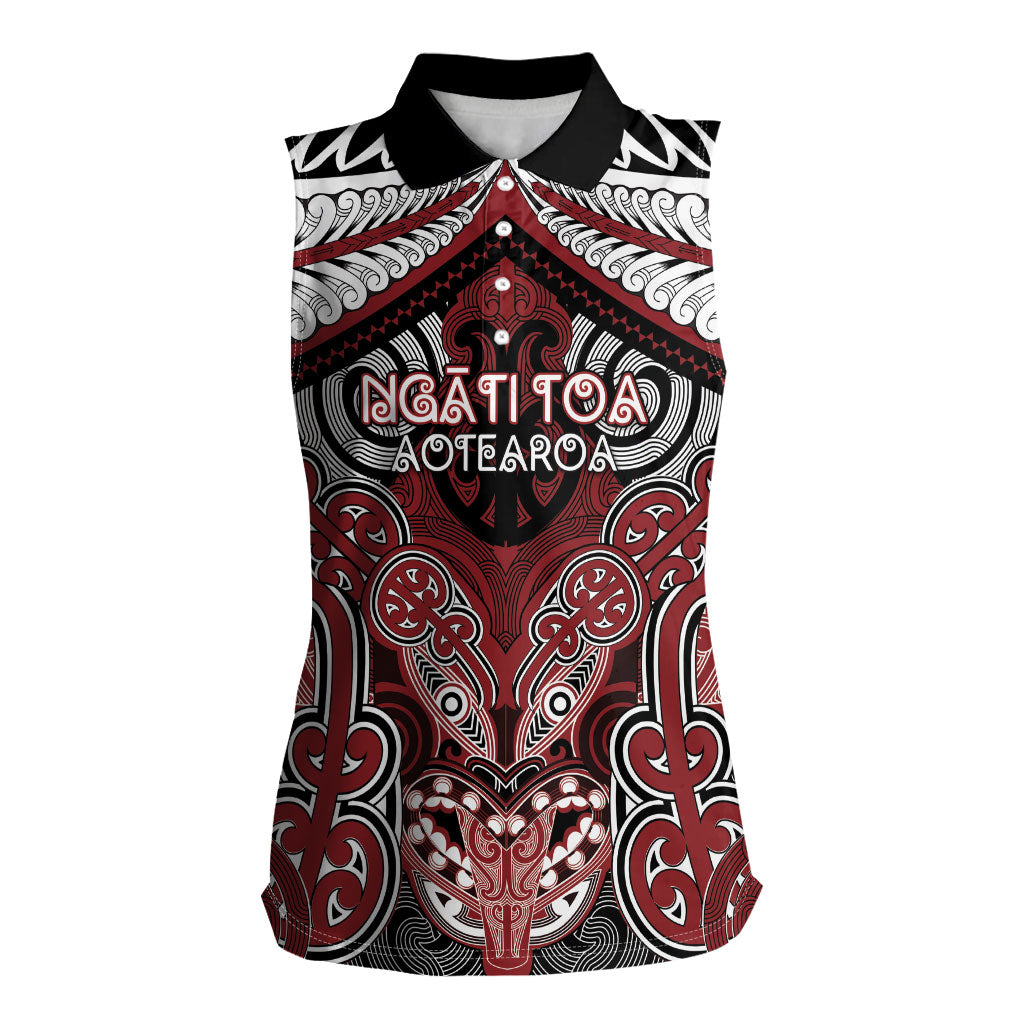 Aotearoa Iwi Ngati Toa Personalised Women Sleeveless Polo Shirt Maori Kowhaiwhai Pattern LT19 Female Red - Polynesian Pride