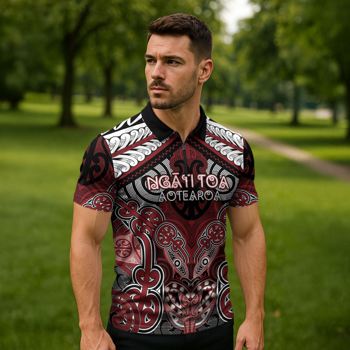 Aotearoa Iwi Ngati Toa Personalised Zipper Polo Shirt Maori Kowhaiwhai Pattern