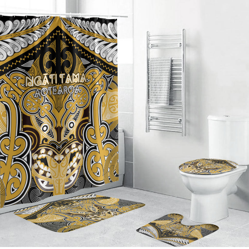 Aotearoa Iwi Ngati Tama Bathroom Set Maori Kowhaiwhai Pattern LT19 Bathroom Set (4 pcs) Yellow - Polynesian Pride