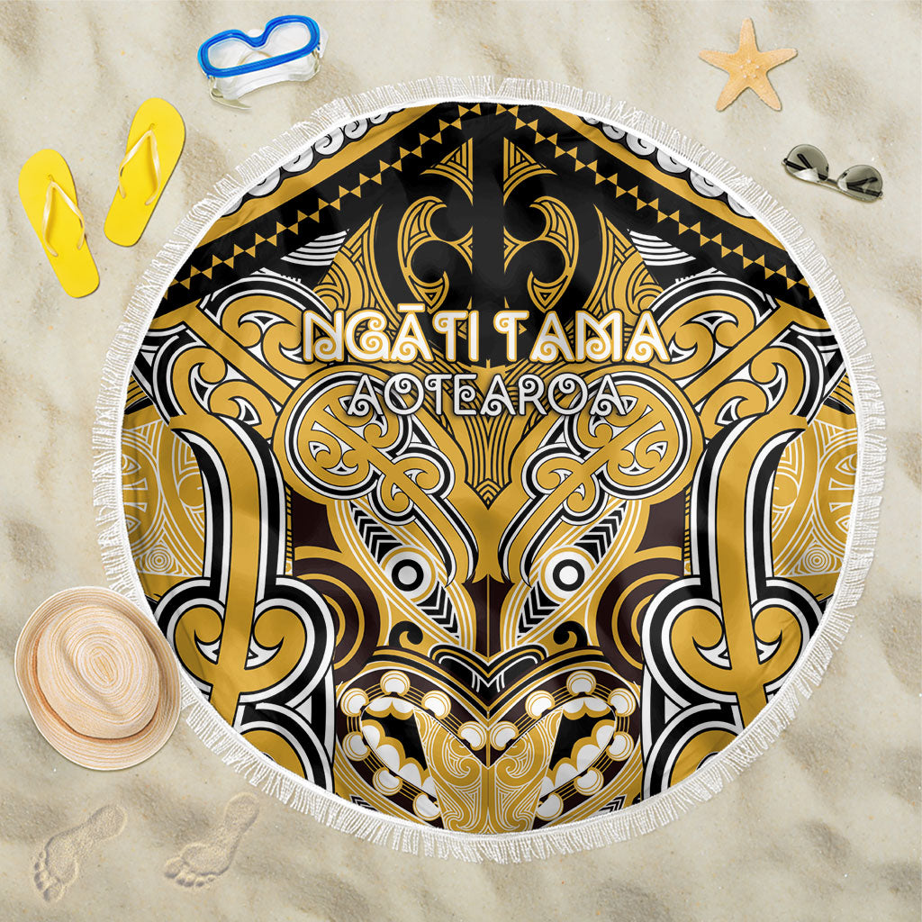 Aotearoa Iwi Ngati Tama Beach Blanket Maori Kowhaiwhai Pattern LT19 One Size 150cm Yellow - Polynesian Pride