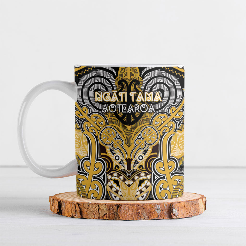 Aotearoa Iwi Ngati Tama Personalised Ceramic Mug Maori Kowhaiwhai Pattern LT19 Yellow - Polynesian Pride