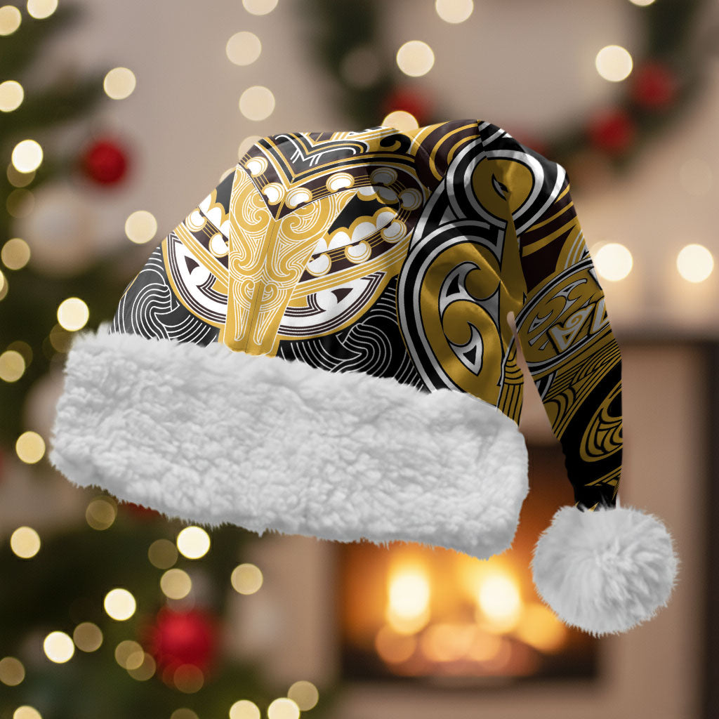 Aotearoa Iwi Ngati Tama Personalised Christmas Santa Hat Maori Kowhaiwhai Pattern LT19 With Fur Yellow - Polynesian Pride