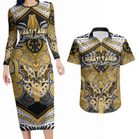 Aotearoa Iwi Ngati Tama Personalised Couples Matching Long Sleeve Bodycon Dress and Hawaiian Shirt Maori Kowhaiwhai Pattern