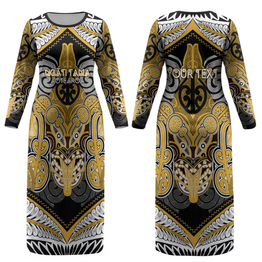 Aotearoa Iwi Ngati Tama Personalised Couples Matching Long Sleeve Bodycon Dress and Hawaiian Shirt Maori Kowhaiwhai Pattern