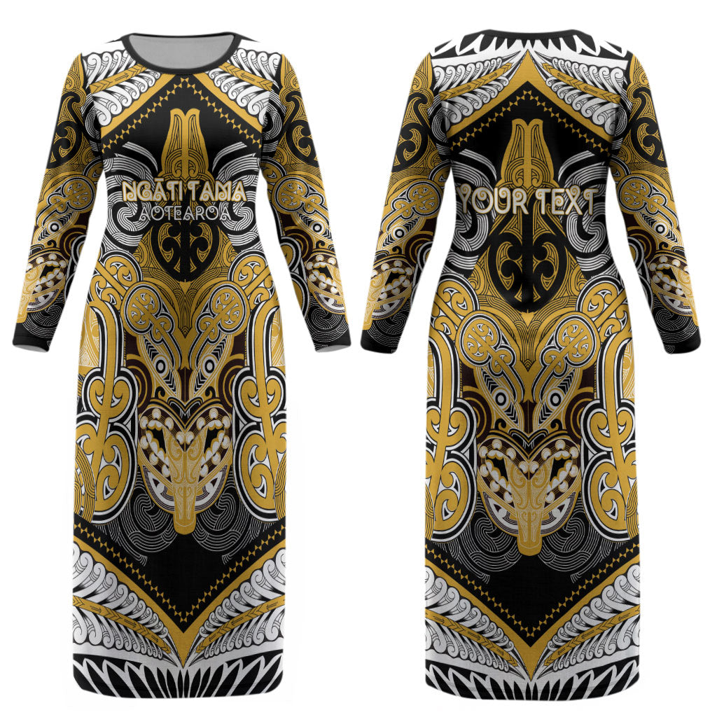 Aotearoa Iwi Ngati Tama Personalised Couples Matching Long Sleeve Bodycon Dress and Long Sleeve Button Shirt Maori Kowhaiwhai Pattern