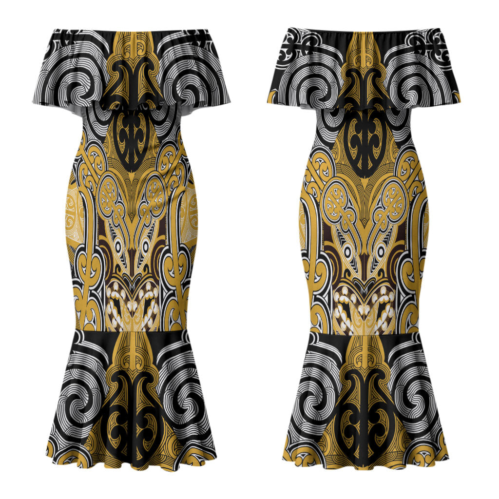 Aotearoa Iwi Ngati Tama Personalised Couples Matching Mermaid Dress and Hawaiian Shirt Maori Kowhaiwhai Pattern