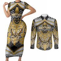 Aotearoa Iwi Ngati Tama Personalised Couples Matching Short Sleeve Bodycon Dress and Long Sleeve Button Shirt Maori Kowhaiwhai Pattern