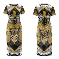Aotearoa Iwi Ngati Tama Personalised Couples Matching Short Sleeve Bodycon Dress and Long Sleeve Button Shirt Maori Kowhaiwhai Pattern