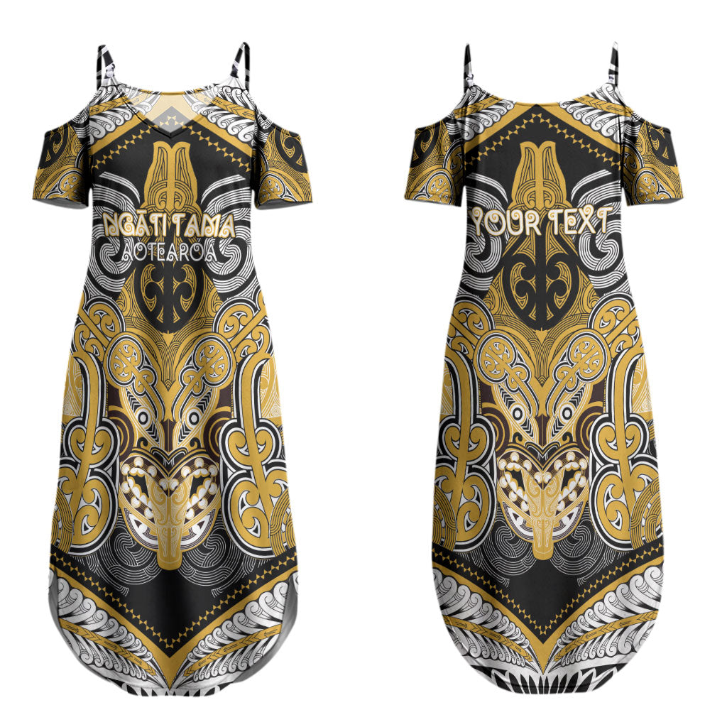Aotearoa Iwi Ngati Tama Personalised Couples Matching Summer Maxi Dress and Long Sleeve Button Shirt Maori Kowhaiwhai Pattern