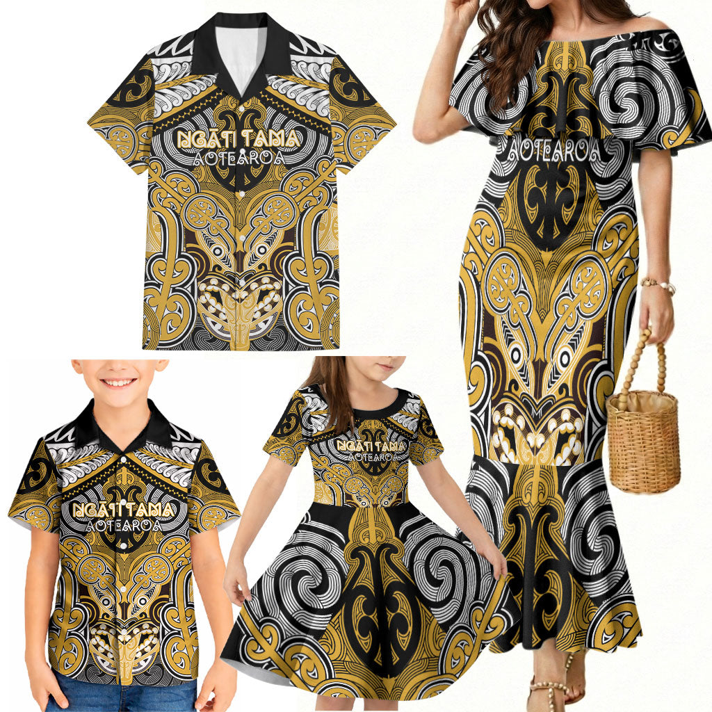 Aotearoa Iwi Ngati Tama Personalised Family Matching Mermaid Dress and Hawaiian Shirt Maori Kowhaiwhai Pattern LT19 - Polynesian Pride