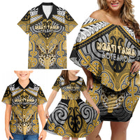 Aotearoa Iwi Ngati Tama Personalised Family Matching Off Shoulder Short Dress and Hawaiian Shirt Maori Kowhaiwhai Pattern
