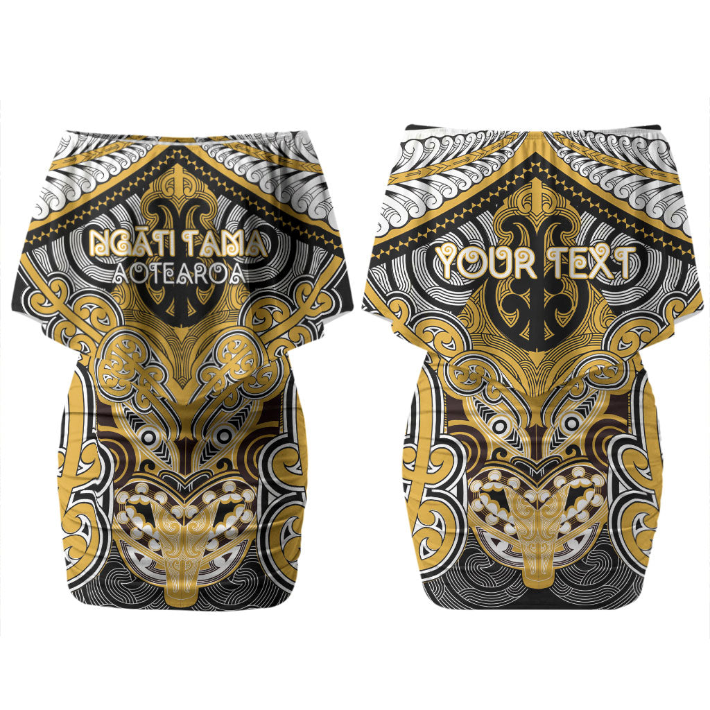 Aotearoa Iwi Ngati Tama Personalised Family Matching Off Shoulder Short Dress and Hawaiian Shirt Maori Kowhaiwhai Pattern