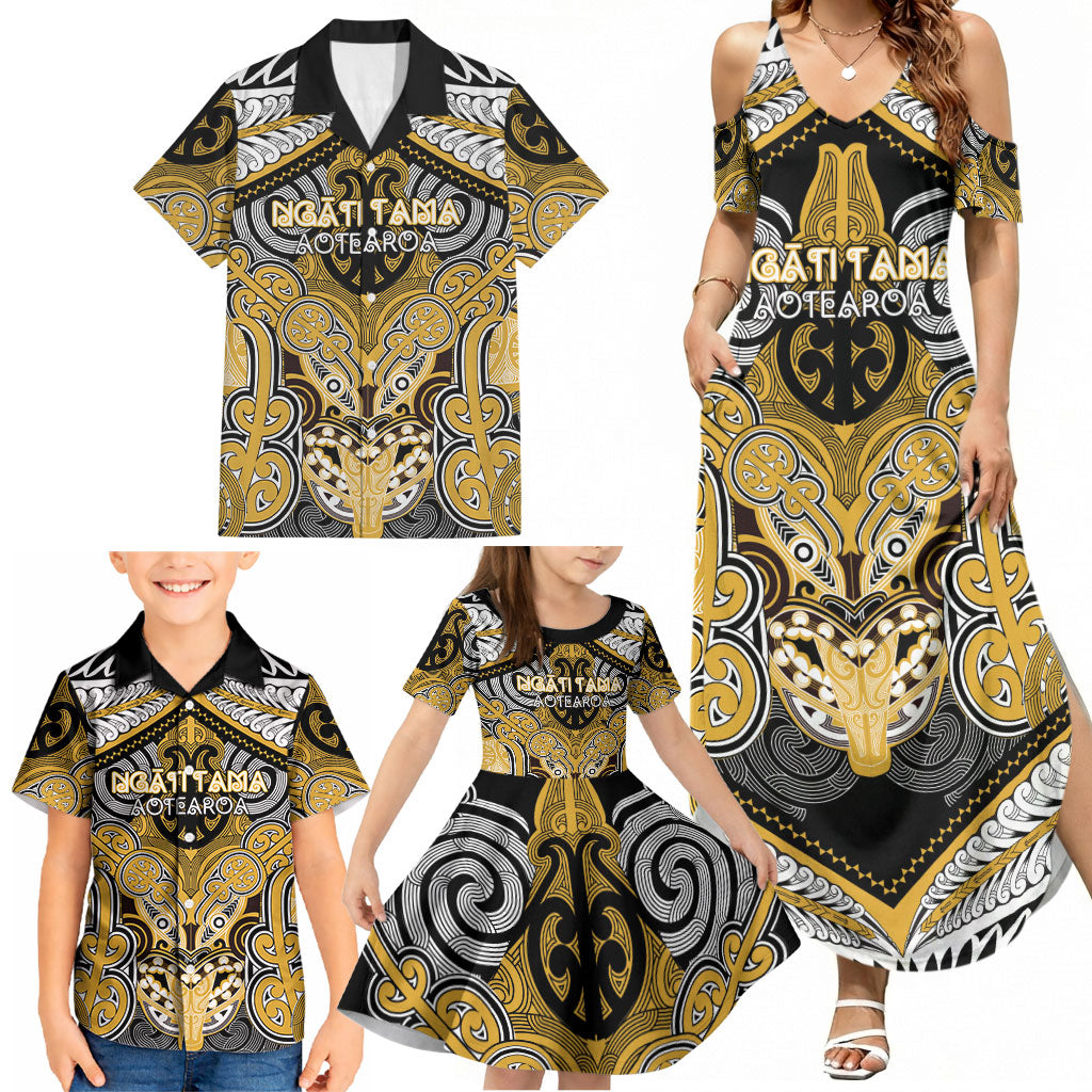 Aotearoa Iwi Ngati Tama Personalised Family Matching Summer Maxi Dress and Hawaiian Shirt Maori Kowhaiwhai Pattern LT19 - Polynesian Pride