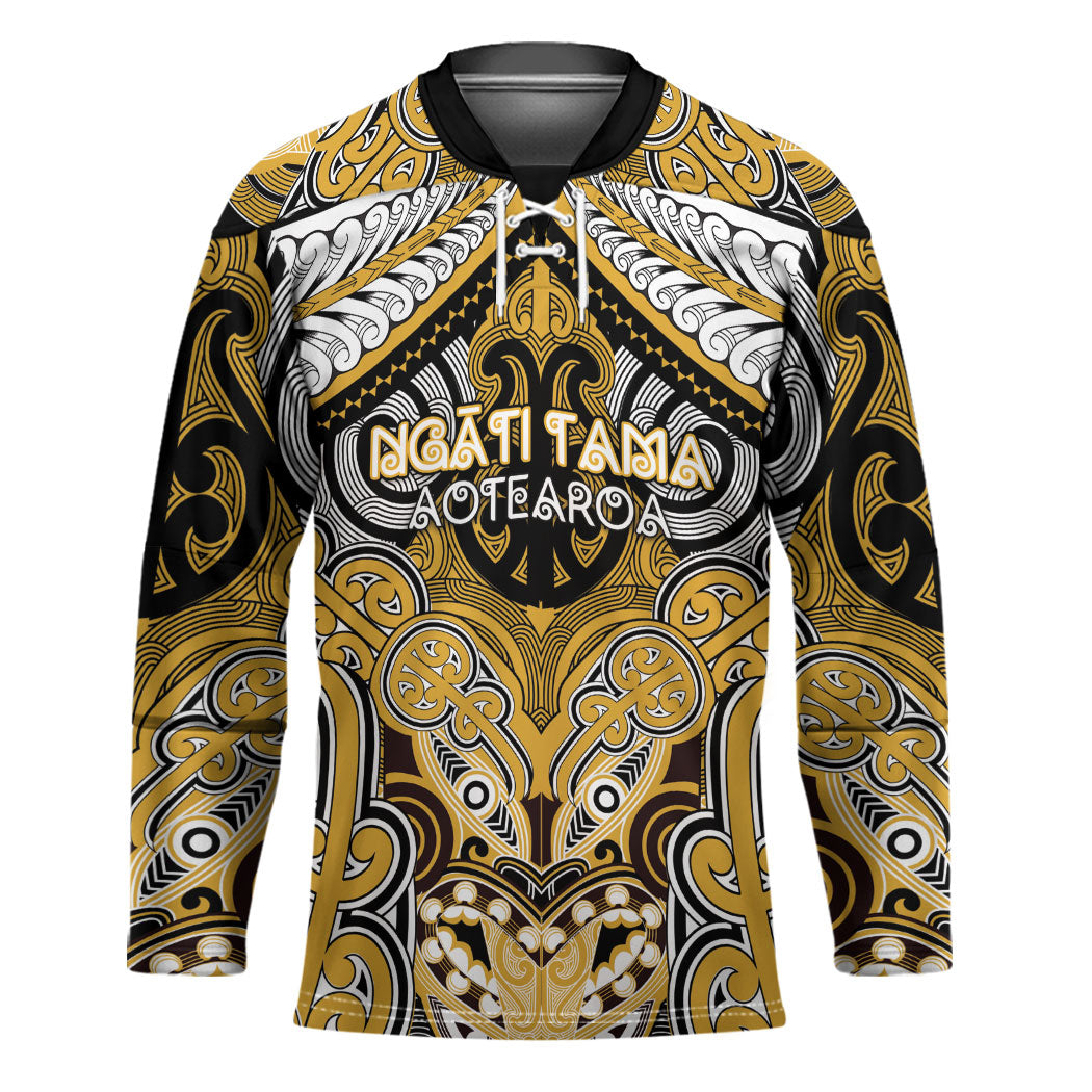 Aotearoa Iwi Ngati Tama Personalised Hockey Jersey Maori Kowhaiwhai Pattern LT19 Unisex Yellow - Polynesian Pride
