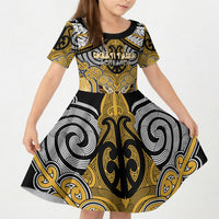 Aotearoa Iwi Ngati Tama Personalised Kid Short Sleeve Dress Maori Kowhaiwhai Pattern