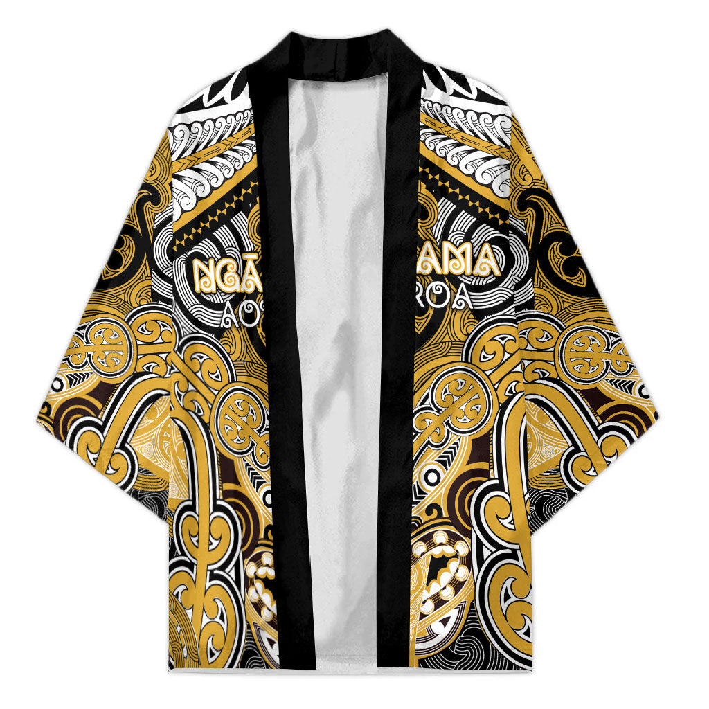 Aotearoa Iwi Ngati Tama Personalised Kimono Maori Kowhaiwhai Pattern LT19 Unisex Yellow - Polynesian Pride