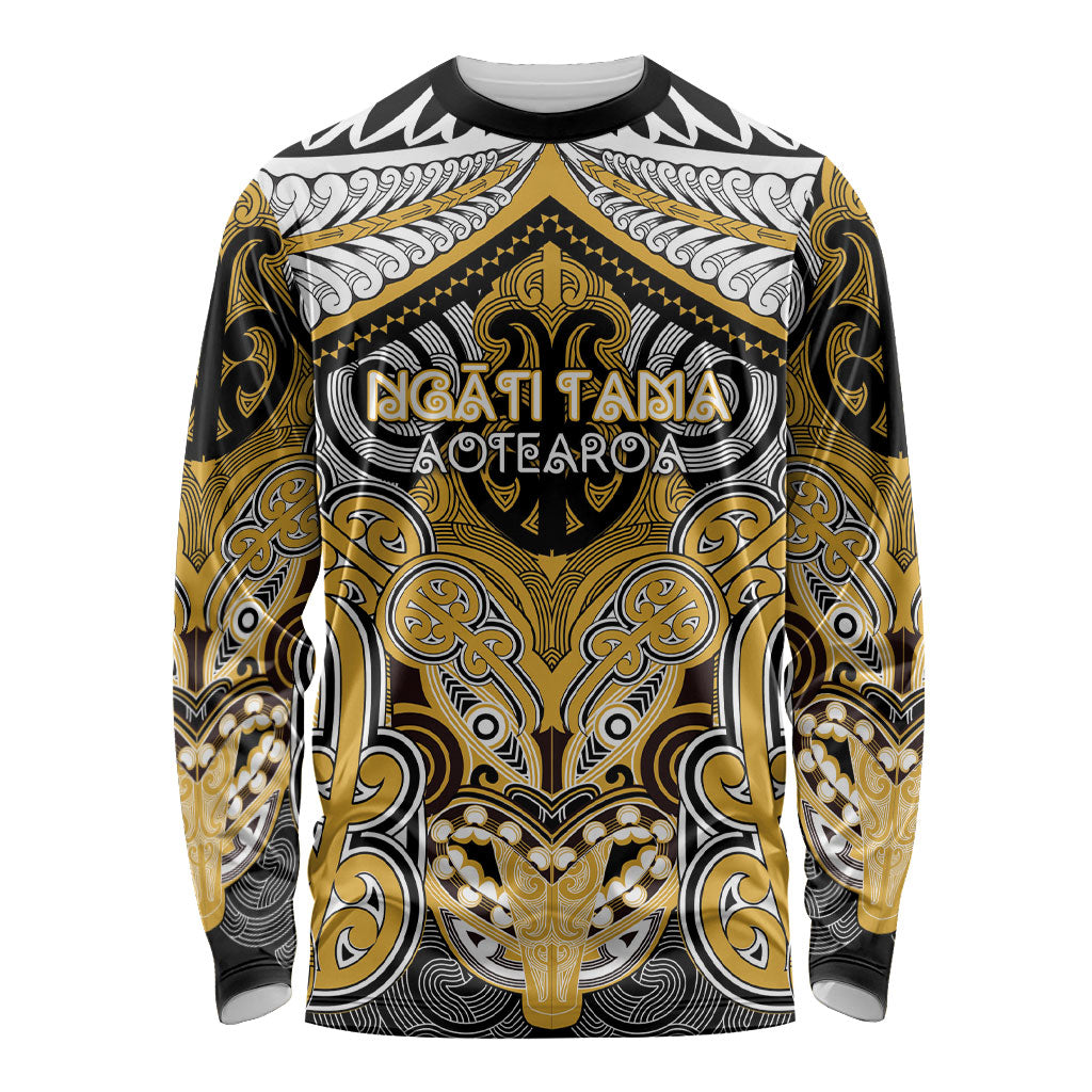 Aotearoa Iwi Ngati Tama Personalised Long Sleeve Shirt Maori Kowhaiwhai Pattern LT19 Unisex Yellow - Polynesian Pride