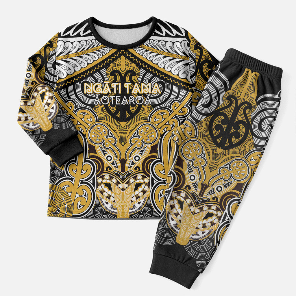 Aotearoa Iwi Ngati Tama Personalised Christmas Pajama Set Maori Kowhaiwhai Pattern LT19 Men Yellow - Polynesian Pride