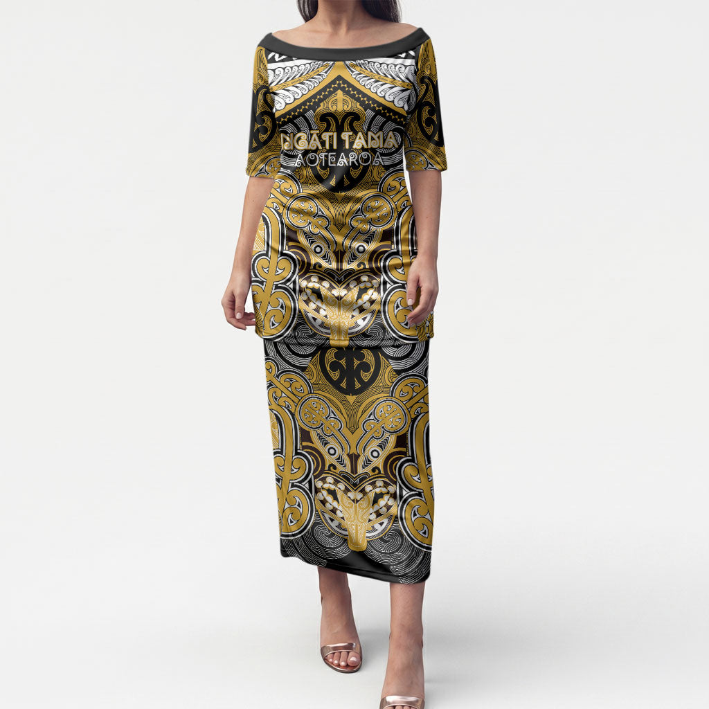 Aotearoa Iwi Ngati Tama Personalised Puletasi Maori Kowhaiwhai Pattern LT19 Long Dress Yellow - Polynesian Pride
