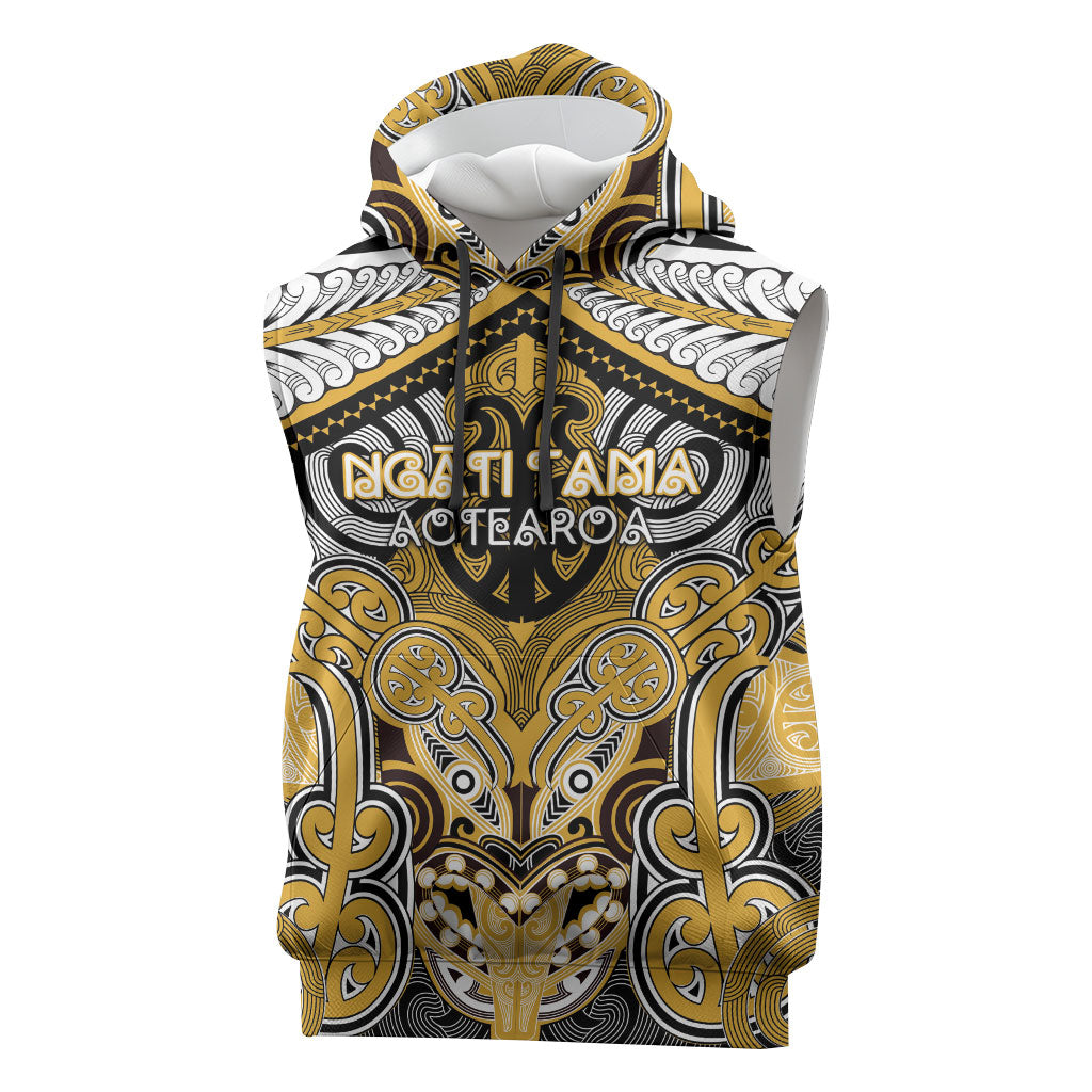 Aotearoa Iwi Ngati Tama Personalised Sleeveless Hoodie Maori Kowhaiwhai Pattern LT19 Yellow - Polynesian Pride