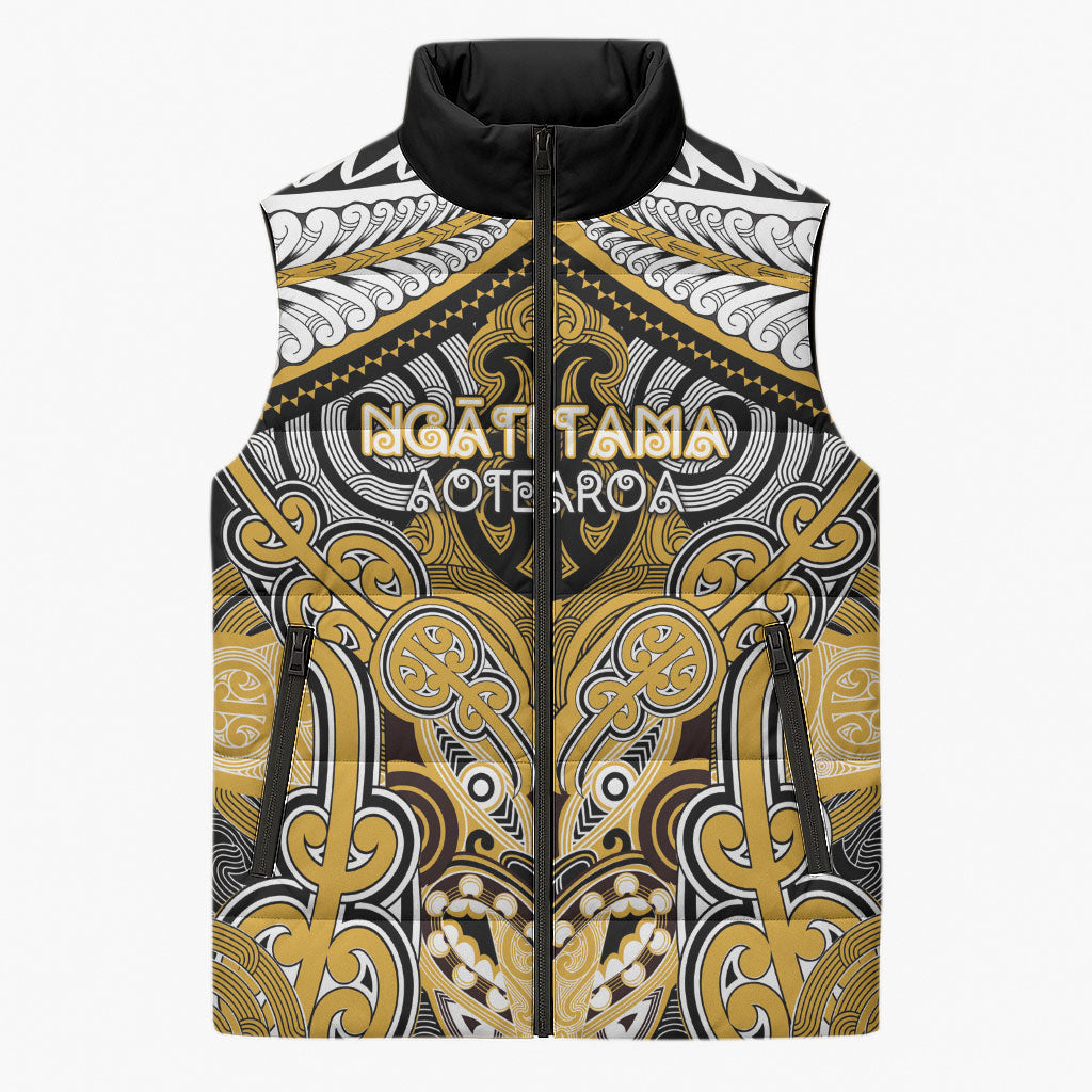 Aotearoa Iwi Ngati Tama Personalised Sleeveless Puffer Jacket Maori Kowhaiwhai Pattern LT19 Unisex Yellow - Polynesian Pride