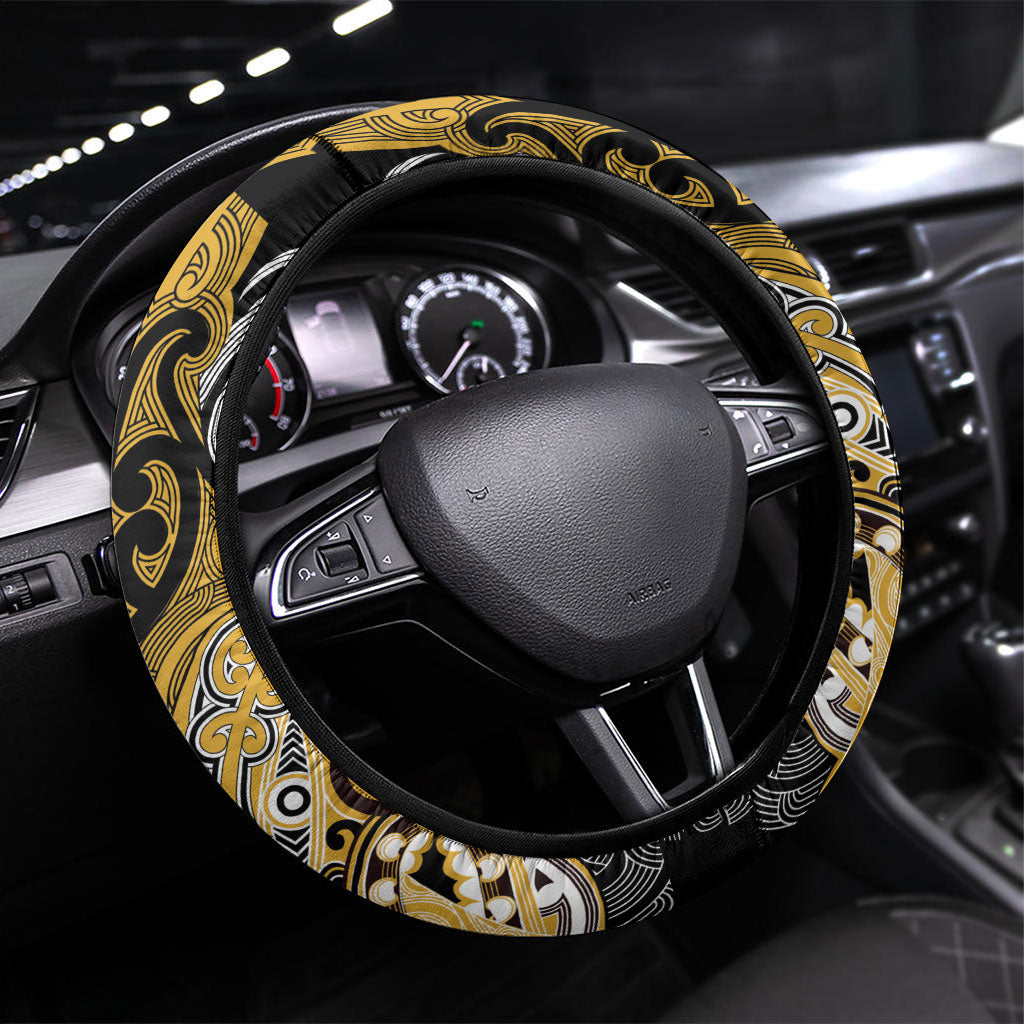 Aotearoa Iwi Ngati Tama Steering Wheel Cover Maori Kowhaiwhai Pattern LT19 Universal Fit Yellow - Polynesian Pride