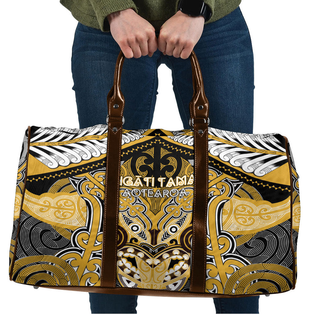 Aotearoa Iwi Ngati Tama Travel Bag Maori Kowhaiwhai Pattern LT19 Yellow - Polynesian Pride