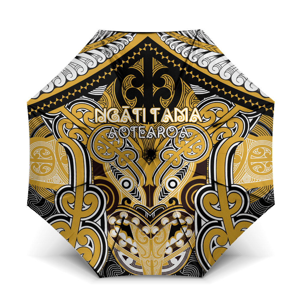Aotearoa Iwi Ngati Tama Umbrella Maori Kowhaiwhai Pattern LT19 One Size Folded 11.42 inch Opened Diameter 37.4 inch Yellow - Polynesian Pride
