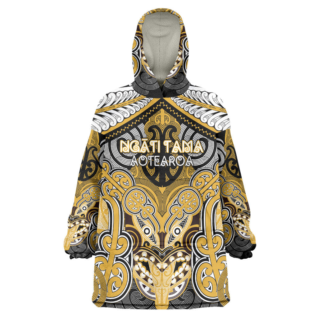 Aotearoa Iwi Ngati Tama Personalised Wearable Blanket Hoodie Maori Kowhaiwhai Pattern LT19 One Size Yellow - Polynesian Pride