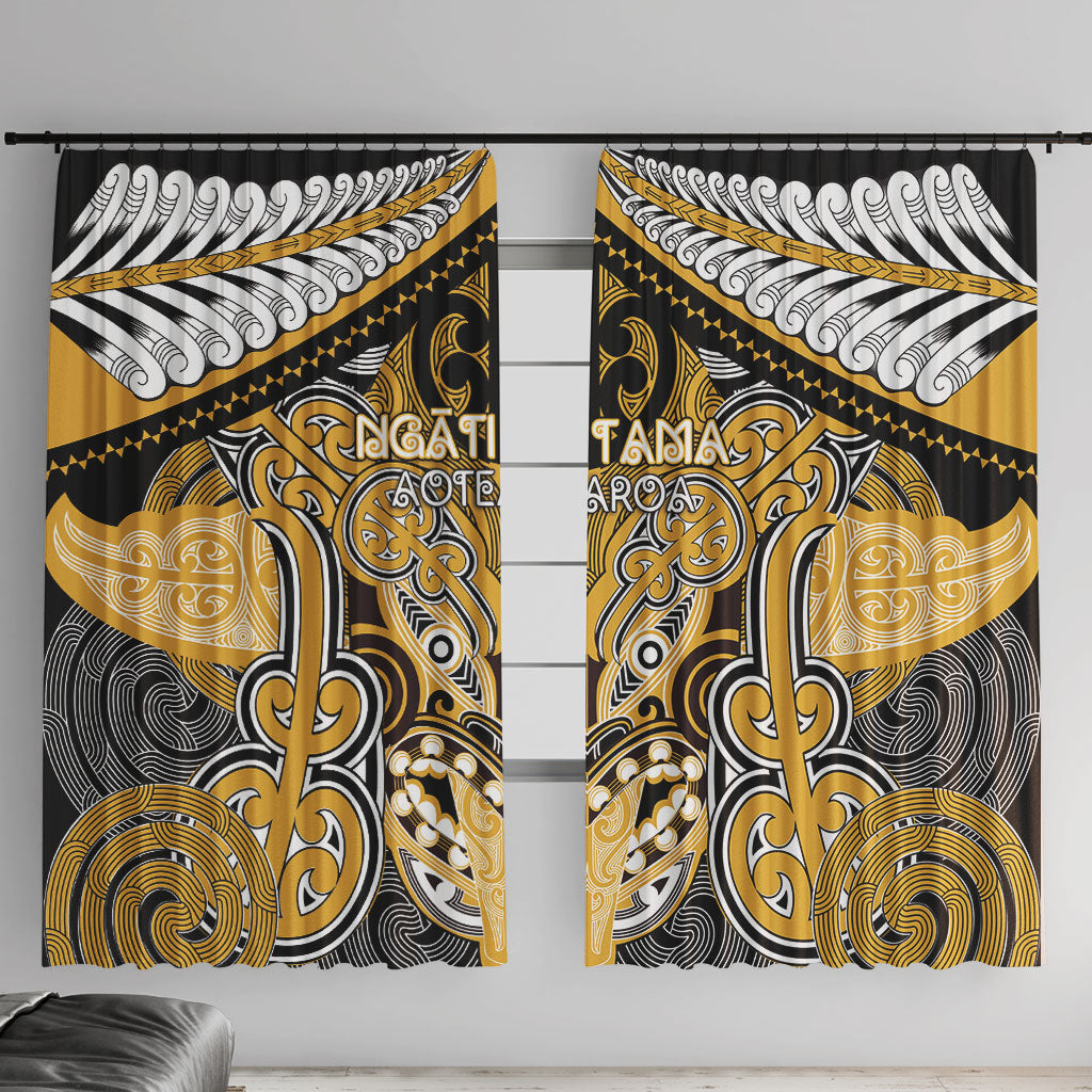 Aotearoa Iwi Ngati Tama Window Curtain Maori Kowhaiwhai Pattern LT19 With Hooks Yellow - Polynesian Pride