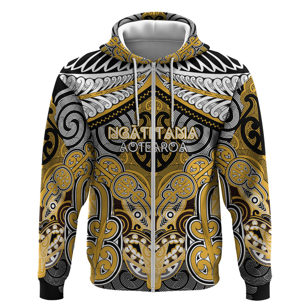 Aotearoa Iwi Ngati Tama Personalised Zip Hoodie Maori Kowhaiwhai Pattern LT19 Zip Hoodie Yellow - Polynesian Pride