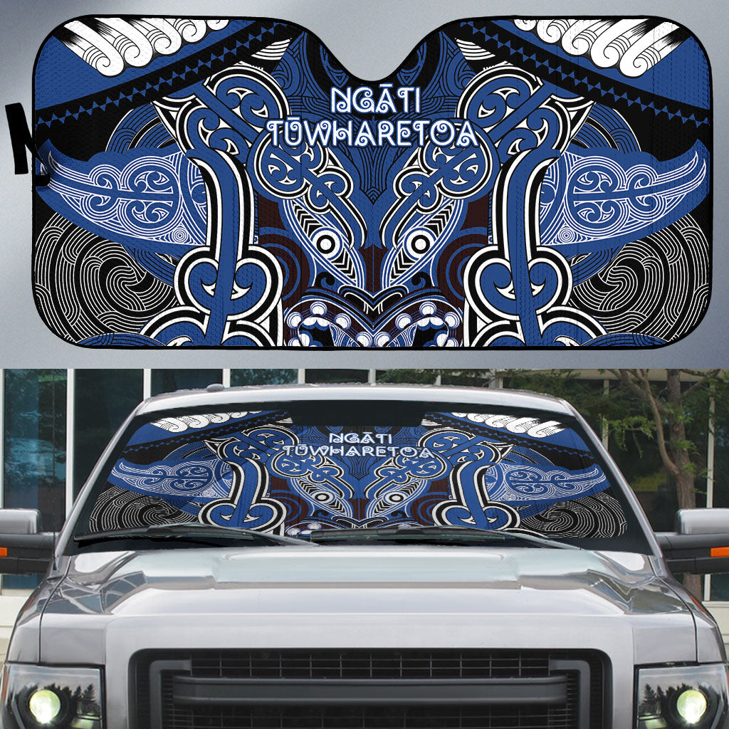 Aotearoa Iwi Ngati Tuwharetoa Auto Sun Shade Maori Kowhaiwhai Pattern LT19 Blue - Polynesian Pride