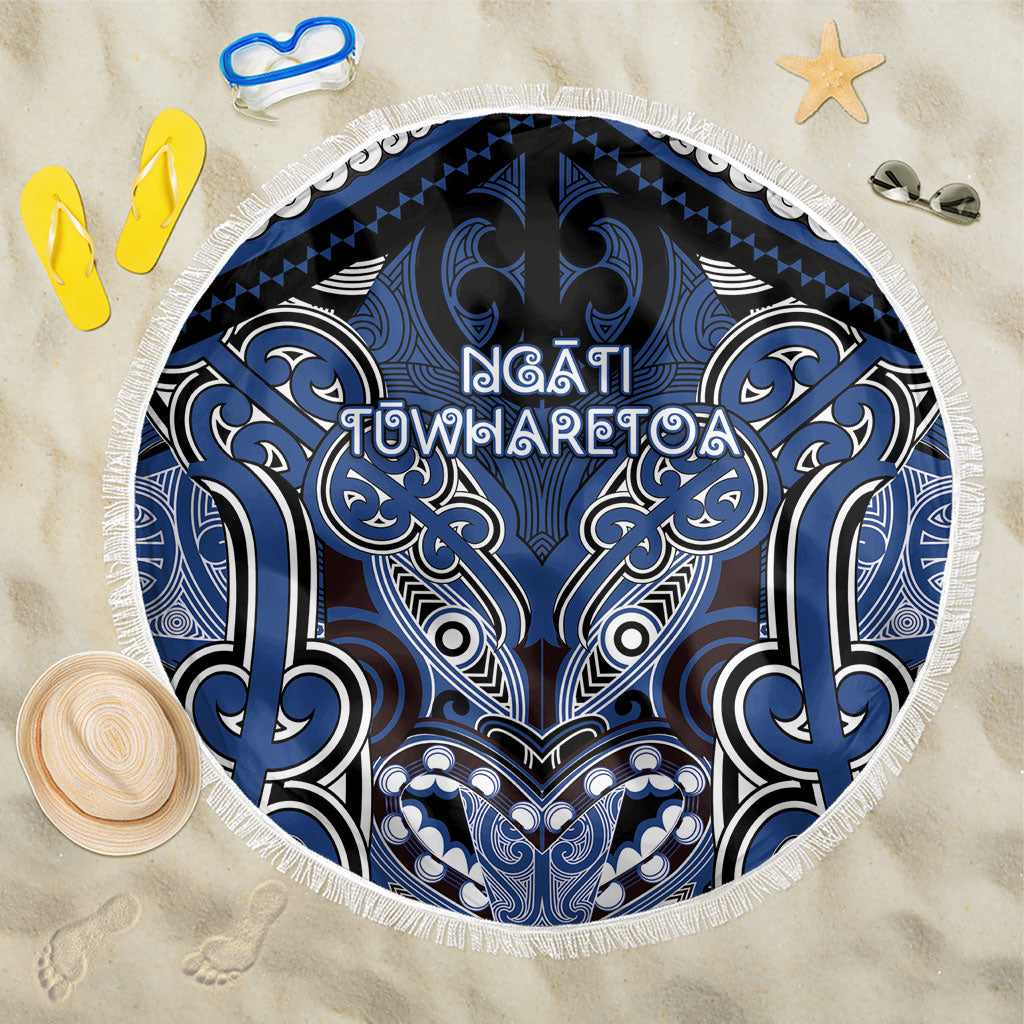 Aotearoa Iwi Ngati Tuwharetoa Beach Blanket Maori Kowhaiwhai Pattern LT19 One Size 150cm Blue - Polynesian Pride
