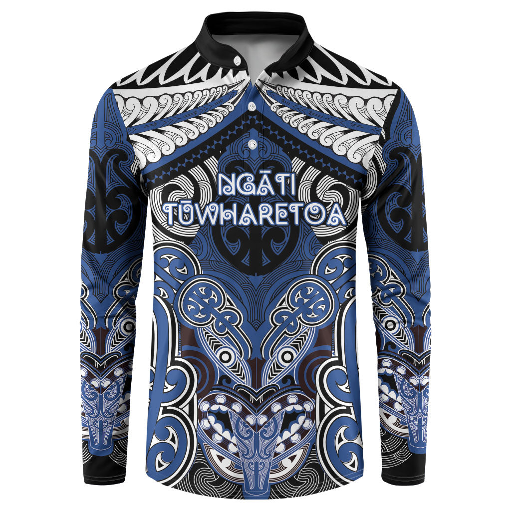 Aotearoa Iwi Ngati Tuwharetoa Personalised Button Sweatshirt Maori Kowhaiwhai Pattern LT19 Blue - Polynesian Pride