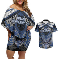 Aotearoa Iwi Ngati Tuwharetoa Personalised Couples Matching Off Shoulder Short Dress and Hawaiian Shirt Maori Kowhaiwhai Pattern