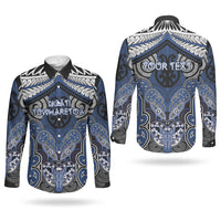 Aotearoa Iwi Ngati Tuwharetoa Personalised Couples Matching Off The Shoulder Long Sleeve Dress and Long Sleeve Button Shirt Maori Kowhaiwhai Pattern