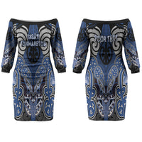 Aotearoa Iwi Ngati Tuwharetoa Personalised Couples Matching Off The Shoulder Long Sleeve Dress and Long Sleeve Button Shirt Maori Kowhaiwhai Pattern