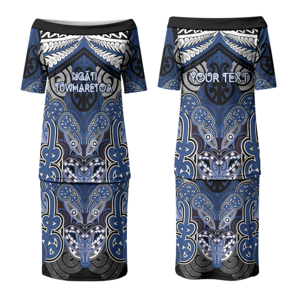 Aotearoa Iwi Ngati Tuwharetoa Personalised Couples Matching Puletasi and Long Sleeve Button Shirt Maori Kowhaiwhai Pattern