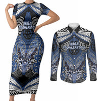 Aotearoa Iwi Ngati Tuwharetoa Personalised Couples Matching Short Sleeve Bodycon Dress and Long Sleeve Button Shirt Maori Kowhaiwhai Pattern
