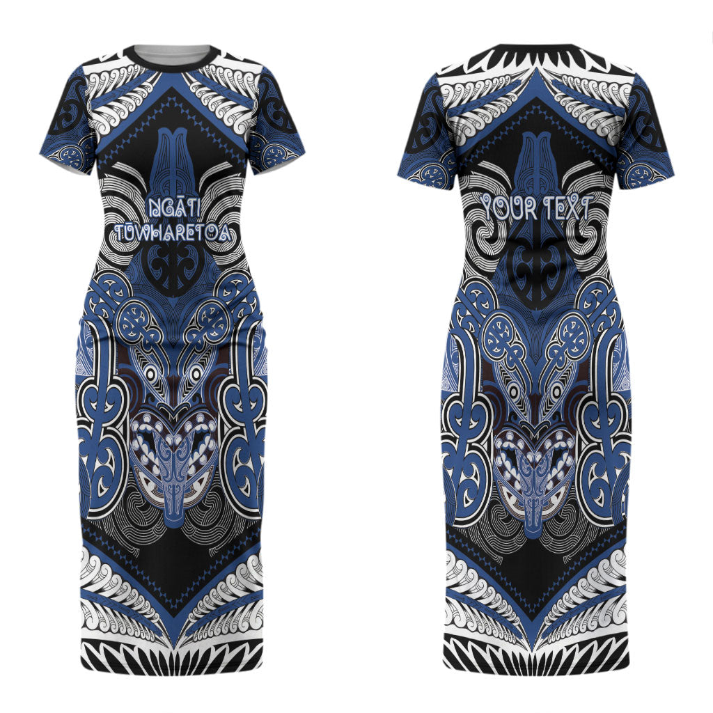 Aotearoa Iwi Ngati Tuwharetoa Personalised Couples Matching Short Sleeve Bodycon Dress and Long Sleeve Button Shirt Maori Kowhaiwhai Pattern
