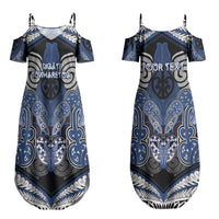 Aotearoa Iwi Ngati Tuwharetoa Personalised Couples Matching Summer Maxi Dress and Hawaiian Shirt Maori Kowhaiwhai Pattern