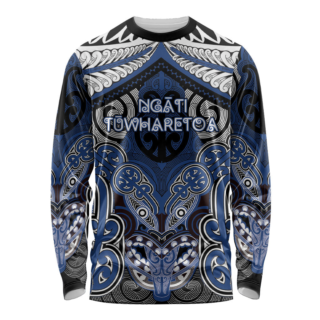 Aotearoa Iwi Ngati Tuwharetoa Personalised Long Sleeve Shirt Maori Kowhaiwhai Pattern LT19 Unisex Blue - Polynesian Pride