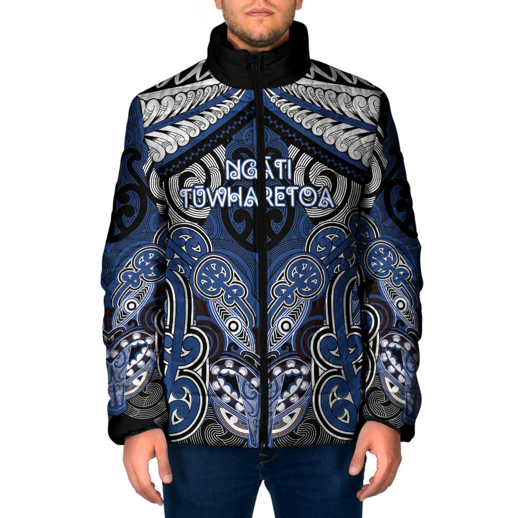 Aotearoa Iwi Ngati Tuwharetoa Personalised Padded Jacket Maori Kowhaiwhai Pattern LT19 Men Blue - Polynesian Pride
